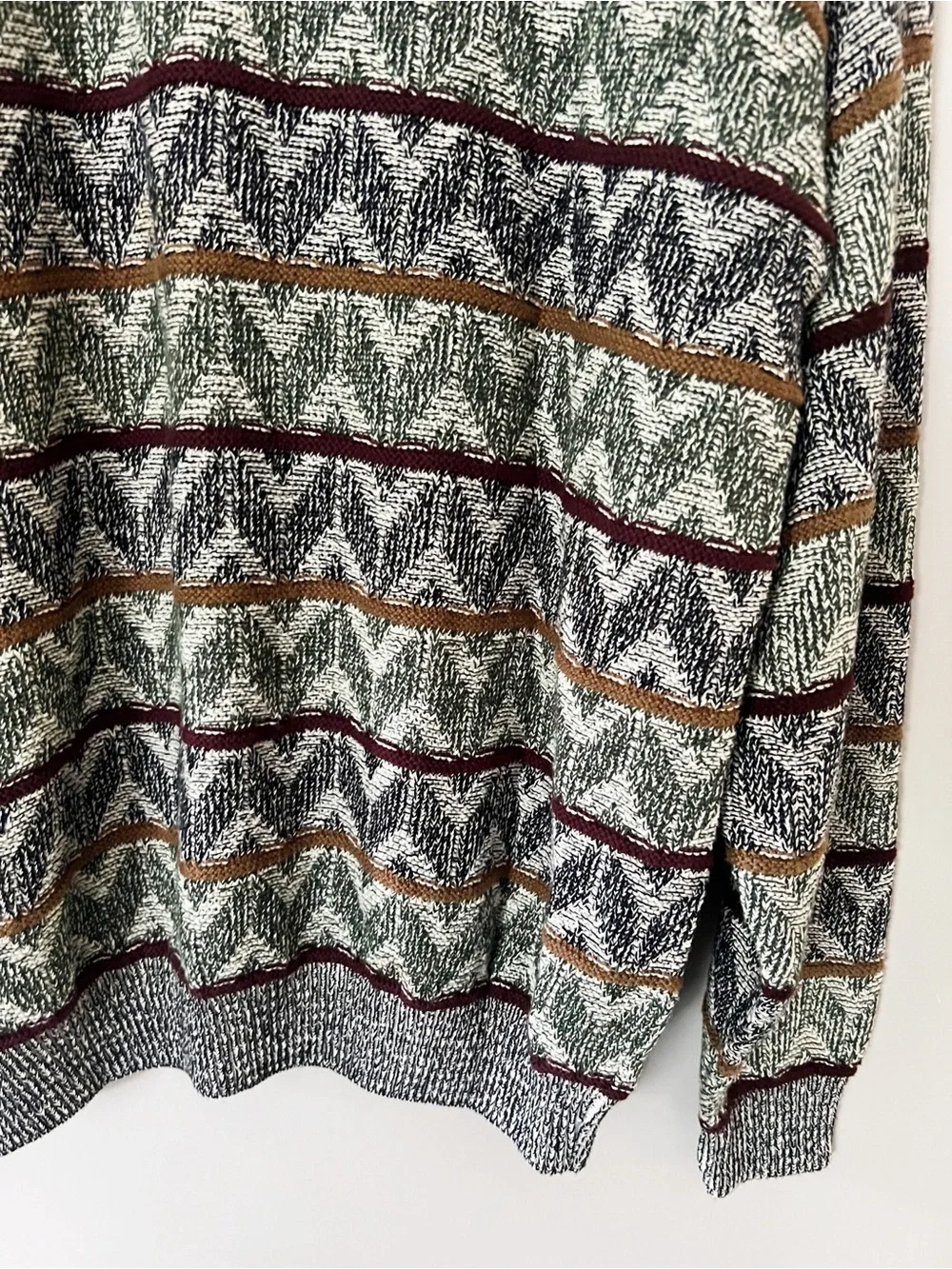 Vintage 80s 90s Mens Jantzen Grandpa Sweater Cotton Retro USA Grey Green Blue